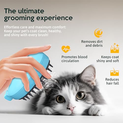 Image of Cat Steam Brush for Shedding Pets 3 in 1 Function, Spritz Defur Comb for Kittens, Steamy Hair Rake for Long-Haired Dogs, Steamer Brush for Massage, Grooming and Removing Loose Hair