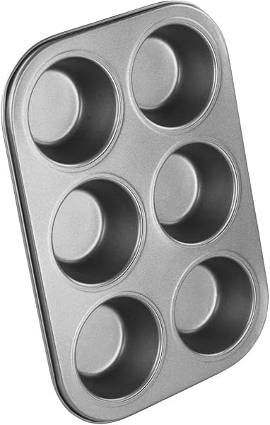 Chef Aid Moule à Muffins pour 6 pièces – Plaque de cuisson antiadhésive en acier carbone – Compatible four, réfrigérateur et congélateur – Couleur grise - 1