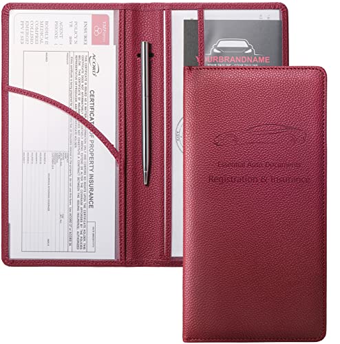 Yarnic Car Registration and Insurance Holder, Pu Leather Car Document Holder Registration and Insurance Card Holder Vehicle Glove Box Car Organizer with Magnetic Closure for Women Men (Wine Red)