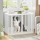 Hzuaneri Hundekäfig Möbel, Indoor Hundebox mit Kissen, Modernes Dreitür-Design, Hochbelastbar Hundekäfige, Beistelltisch aus Holz, Geeignet für Große Hunde, 108 x 66 x 77,5 cm, Weiß DFC86713W