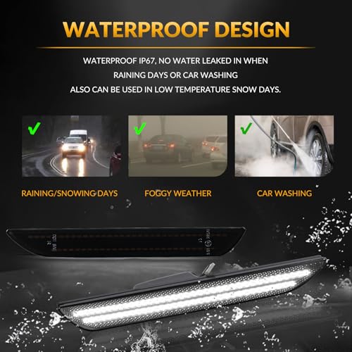 DERMOKA LED Side Marker Lights Rear White Bumper Marker Lamp Reflectors for Ford Mustang 2015-2023, Smoked Len 2PCS by DERMOKA - Image 3