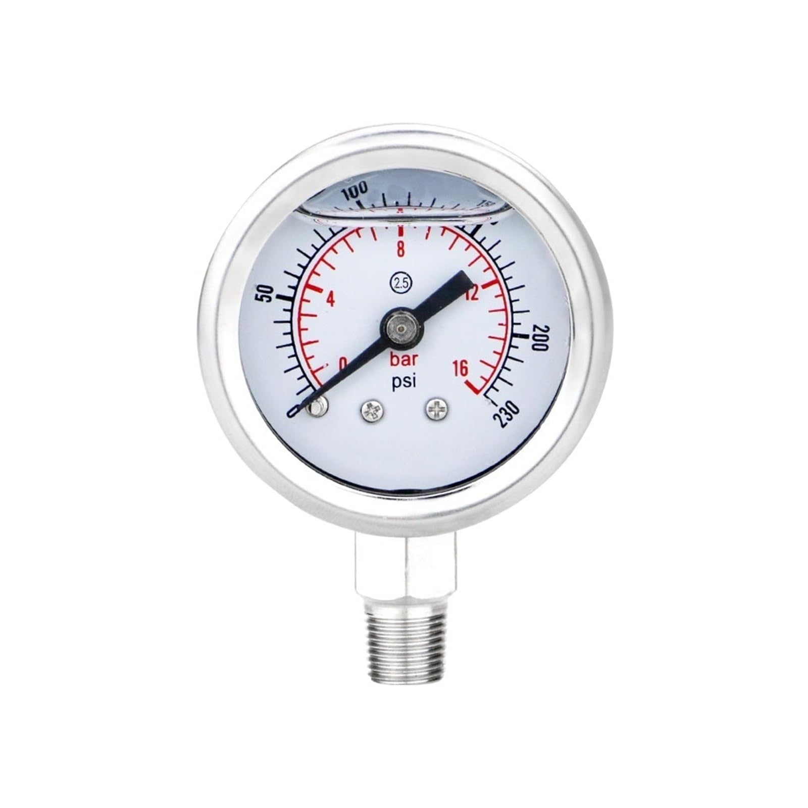 Manómetro de presión de Acero Inoxidable de 40mm (1,5 ")-1~0 ~ 400bar/psi conexión Inferior Relleno de glicerina for Agua y Gas | BSP(G) 1-8,0-4bar