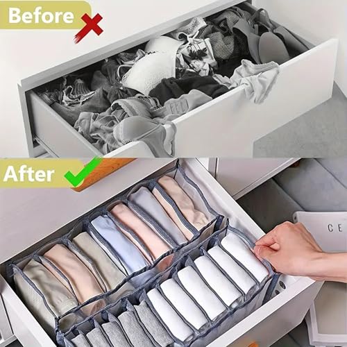 Image of atorakushon 2 Pcs Set Foldable 7 Compartment Socks Organizer for Wardrobe | Cloth Organizer for Storage | Tie, Socks & Underwear Organisers Storage Box for Closet | Brown