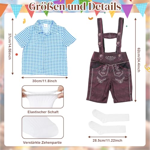Trachtenset Kinder, Trachtenhemd Jungen, Oktoberfest Kostüm Set Jungen, Lederhose Kinder, TrachtenlederhosenFestliche, mit Trachtenhemd und Trachtensocken, Kleidung Bayerlsches für Bierfest, Volksfest