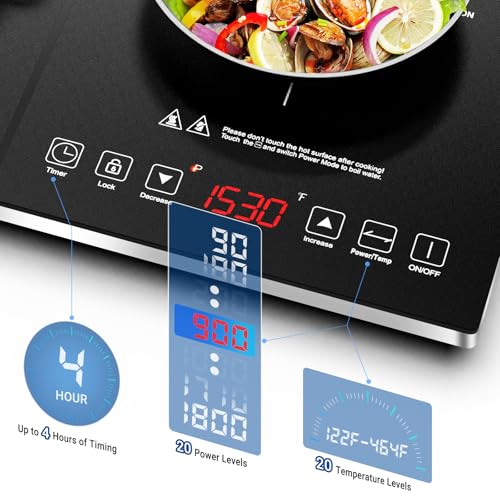 Double Induction Cooktop AMZCHEF Induction Cooker 2 Burners, Low Noise Electric Cooktops With 1800W Sensor Touch, 20 Temperature & Power Levels,Independent Control,3-hour Timer, Safety Lock - Image 5