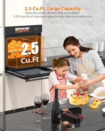 24In Built-in Steam Oven,70L Electric Wall Oven with TFT Display & Air Fry,1℃ Precision,108 Menus,Enamel Cavity
