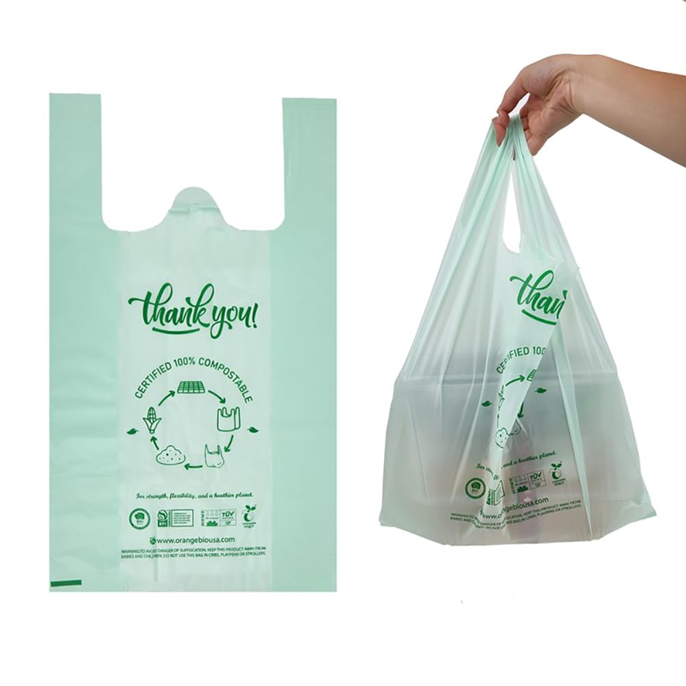 OrangeBioOrangeBio 100% Certified Compostable Shopping Bags, 12 lb Capacity, Standard Size Shopper, Great for On The Go, Farmers Markets, Grocery Stores, Restaurants (200 Count)