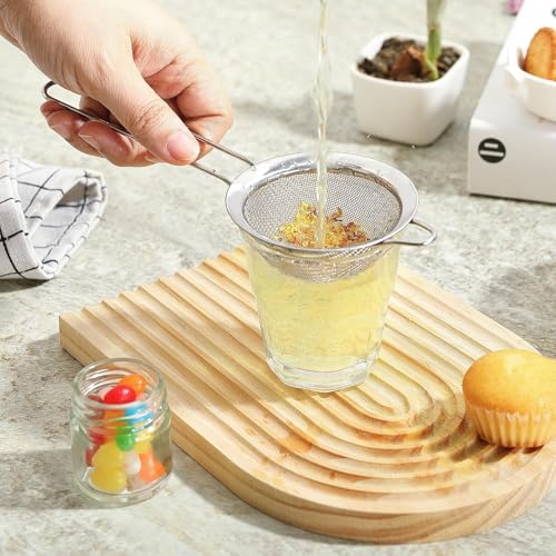 Image of 3.35 Inch Silver Fine Mesh Strainer, Stainless Steel Metal Handheld Small Mini Sieve Strainer, Kitchen Food Strainer with Handle for Cocktail, Tea, Coffee and Juice