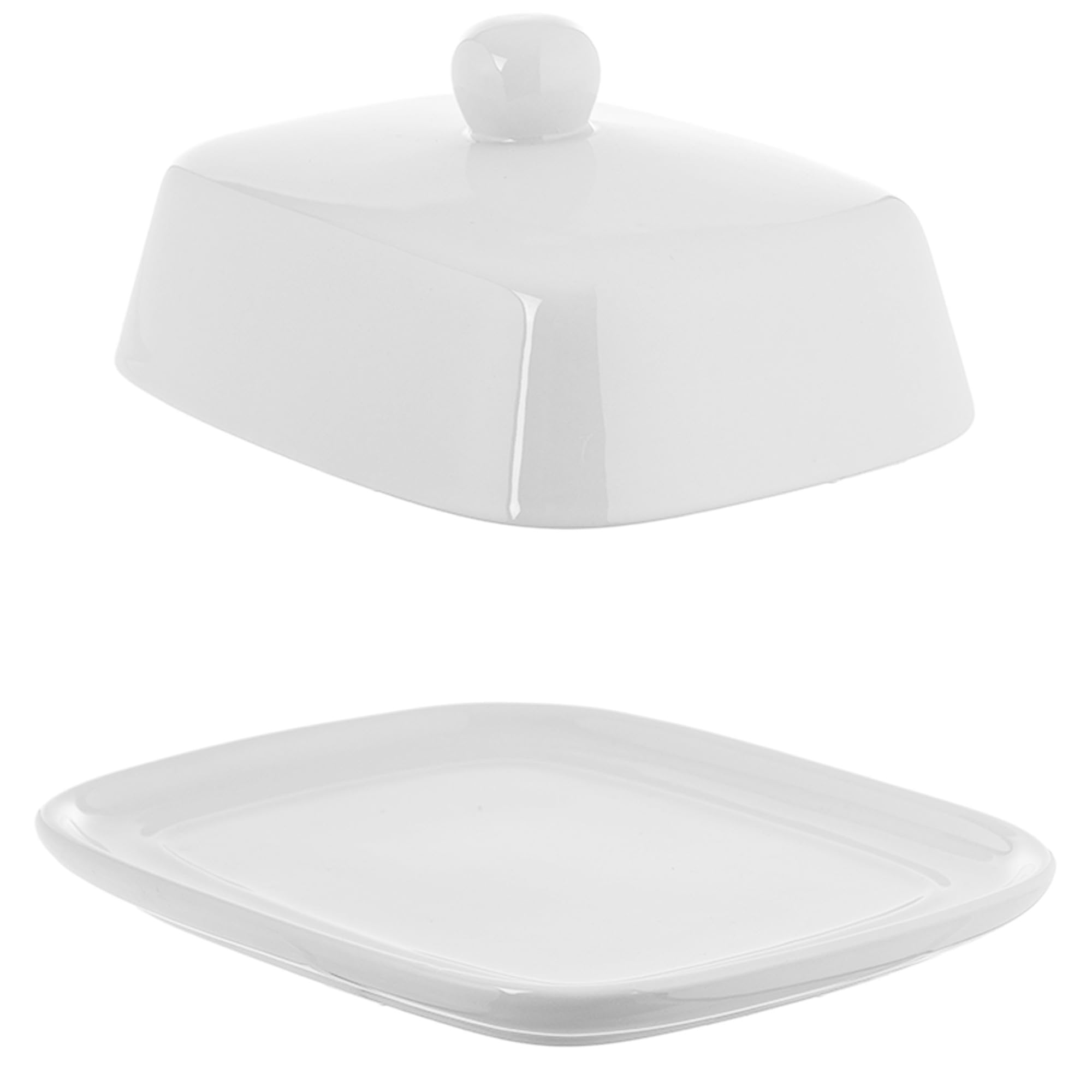 KADAX Maselniczka z porcelany, 16,5 x 13 x 5 cm, biała miska na masło z pokrywką i uchwytem, puszka do przechowywania 250 g masła, pojemnik na masło (biała)