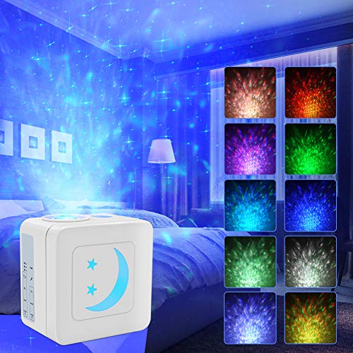 UOUNE LED Sternenhimmel Projektor - Wasserwelle Projektionslampe - Schallaktivierte Konstruktion Nachtlicht mit Helligkeit Einstellbar & Timer für Erwachsene, Kinder, Zimmer Dekoration, Party (Weiß)
