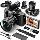 NBD 5K Digital Cameras for Photography - 16X Zoom Travel Camera with 180° Flip Screen, 64MP Vlogging Cameras Fotograficas for YouTube, Auto Focus, Macro Lens, 2 Batteries & 64GB TF Card（Black）