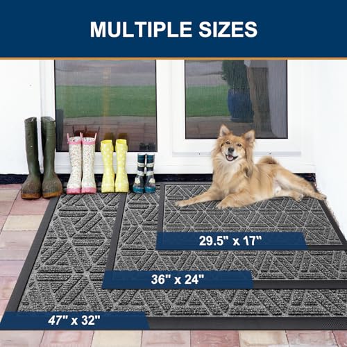 Smiry Front Door Mat Outside Entrance, Heavy Duty Natural Rubber Doormat, Trap Dirt and Moisture Easy Clean Low Profile Patio Porch Welcome Floor Mats for Entry, 29.5x17 Inch, Silver Grey
