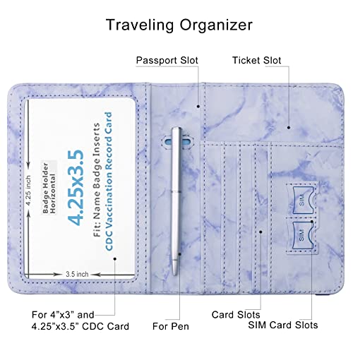 Walnew Passport Holder And Vaccine Card Holder Combo Travel Wallet Rfid Blocking Pu Leather Case Cover With Vaccine Card Protector Slot (Marble Purple) #TOP2