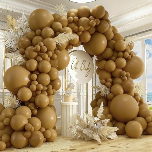 Image of 412pcs Brown Balloon Garland Arch Kit 18 12 10 5 Inch Different Sizes Matte Rretro Latex light brown Balloons for Baby Shower Birthday Wedding Graduation Anniversary Party Decoration