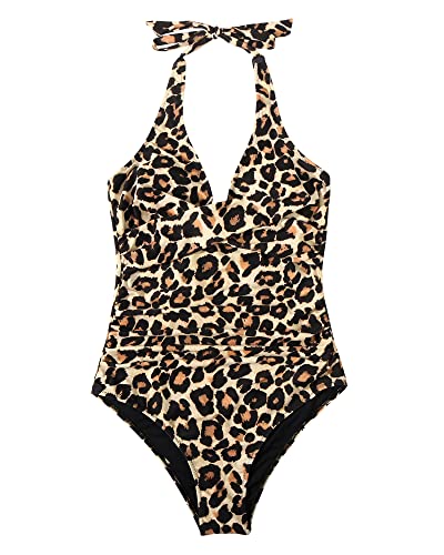 Image of SUUKSESS Women Sexy Tummy Control One Piece Swimsuits Halter Push Up Bathing Suits
