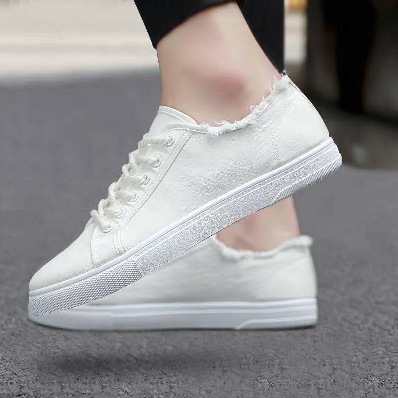 Men's Canvas Casual White Shoes, Flat Sole Sneakers2