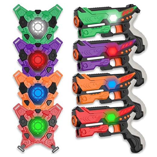 KO-ON Infrared Laser Tag Gun Set with 4 Vests & 4 Guns, Laser Tag Gun Toys for All Kids & Adults - Set of 4 Players, Infrared 0.9mW