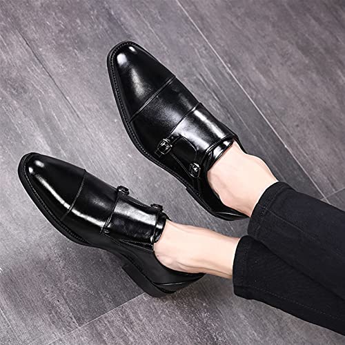 Dress Oxford for Men Slip On Monk Strap Cap Toe Black Burnished Toe PU Leather Non Slip Low Top Block Heel Anti-Slip Casual(Black,10 M US)2