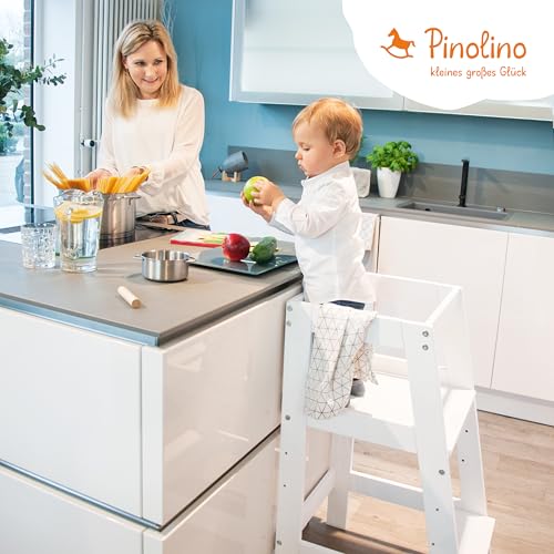 Foto von PINOLINO Fino Lernturm - Höhenverstellbarer Kinderhocker ab 1 Jahr – Kinder Tritthocker aus massiver Buche - Kindertritt, Kleinkindturm, Learning Tower Montessori-inspiriert, Weiß lackiert