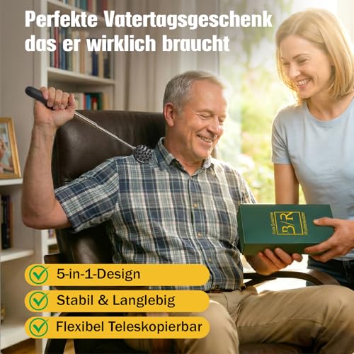 Rückenkratzer Ausziehbarer mit 5 abnehmbaren Kratzköpfen, Verstärktem Griff aus Edelstahl, Geschenke für Männer, Väter und Frauen, Vatertagsgeschenk Geschenke für Papa