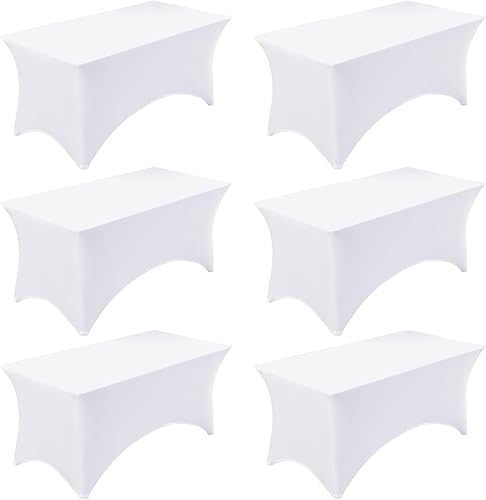 Miniatura 8 de Fixwal Paquete de 6 manteles rectangulares de elastano de 6 pies, resistentes y elásticos, para eventos, bodas, banquetes, fiestas (negro, 72