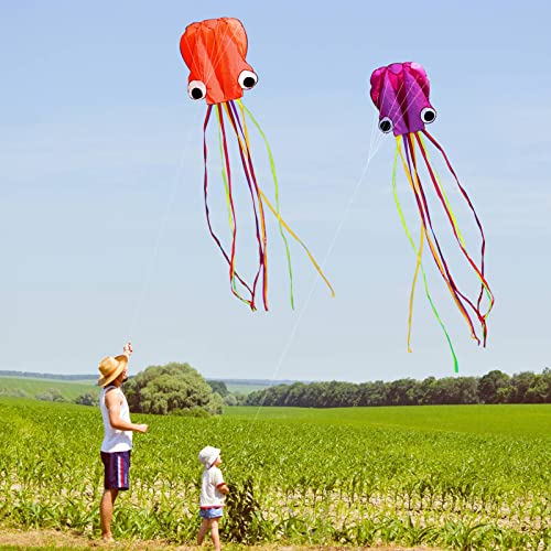 Hengda Kite-Pack 2 Colors(Orange&Purple) Beautiful Large Easy Flyer Kite For Kids-Software Octopus-It's Big! 31 Inches Wide With Long Tail 157 Inches Long-Perfect For Beach Or Park By Hengda Kite #TOP6