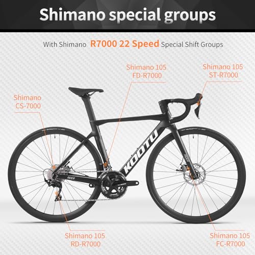 KOOTU Carbon Road Bike, T800 Lightweight Carbon Fiber Frame Racing Bicycle with 105 R7000 22 Speed Groupset and Wire-Pull Disc Brake for Man and Woman - Thumbnail 4