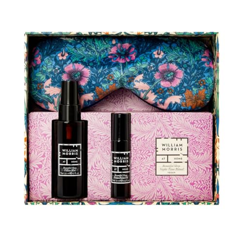 William Morris At Home Pillow Mist 50ml, Pulse Point Oil 10ml, Lavender Filled Velvet Eye Mask, Fragranced, Travel Size