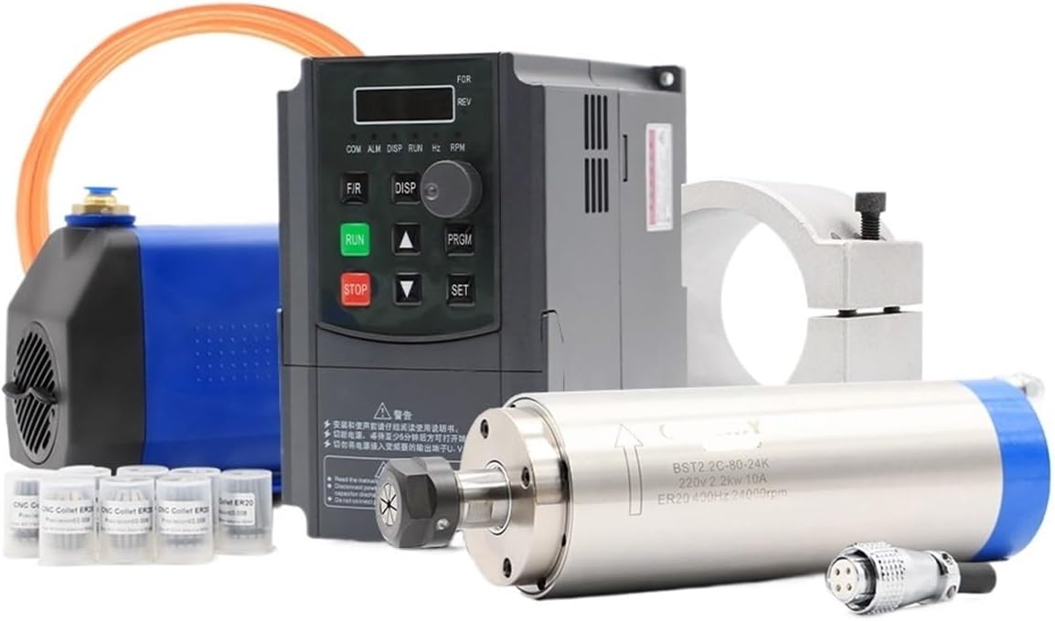 220V 2.2KW ER20 water-cooled spindle kit & 2.2kw inverter & 80mm spindle bracket & 75w water pump(Ceramic Ball Bearing)