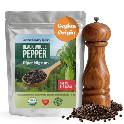 Organic Whole Black Peppercorns for Grinder Refill - 16 oz / 1 lb, Premium Whole Black Pepper Packed Fresh, Aromatic and Flavourful Spice, Non-GMO, Fair Trade