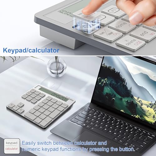 Suejezt Wiederaufladbares 2-in-1 Ziffernfeld mit Bluetooth & USB, 34 Tasten mit Rechner-Display, schlank & portabel für PC/Mac/Tablet, schnelle Dateneingabe & Buchhaltung