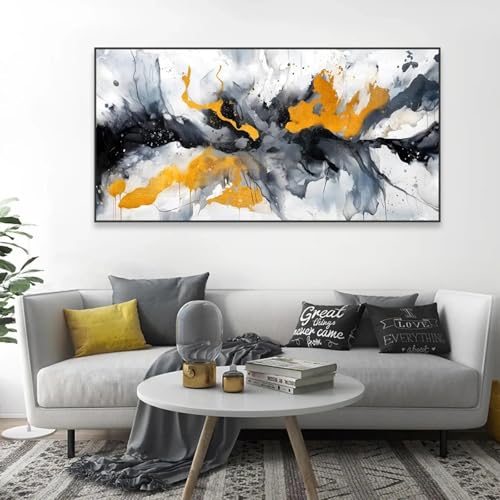 Peinture murale salon pour habiller un grand mur vide avec une toile abstraite chic