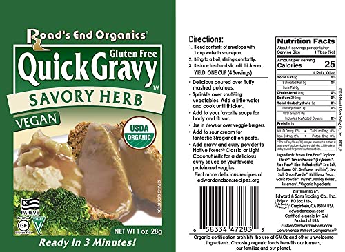 Roads End Organics Gravy Multipack ~ Includes (6) Savory Herb Gravy Mix, 1 Oz And (6) Golden Gravy Mix, 1 Oz ~ Gluten Free, Vegan Gravy Mix Packets #TOP3
