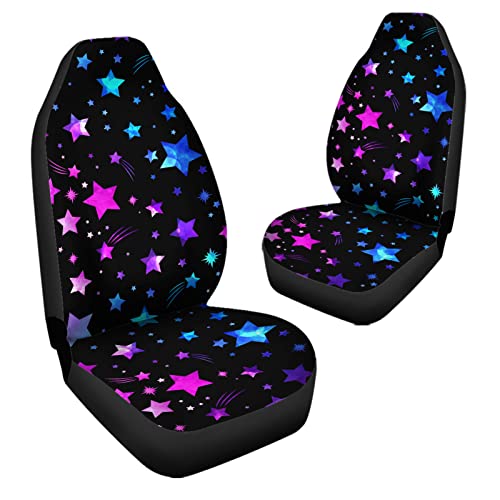 Bulopur Blue & Purple Star Print Automobile Seat Cover Sets 2Pcs, Front Seat Protector, Carseat Protective Accessories Universal For Car Truck Suv #TOP2