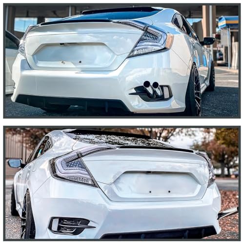 Image of SPEC-D TUNING Black Tail Lights w /White LED Strips, Sequential LED Turn Signal, and Startup Animation Compatible with 2016-2021 Honda Civic 4-Door Sedan, Left + Right Pair Assembly