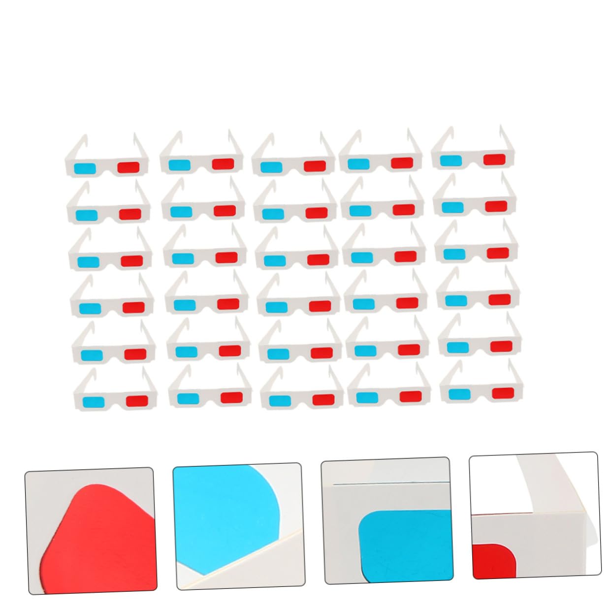 Occhiali 3d in Cartone Monouso Colore Chiaro Lenti Anaglifi Rosso/blu, Set da 30 Pezzi per Cinema, Film e Visione Video 3d in Casa e Feste