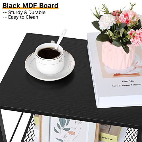 Eteli 3 Tier Side Table With Wheels Black Rolling End Side Table Small With Storage Shelves Industrial Night Stand For Small Space Living Room Bedroom Kitchen Office #TOP5