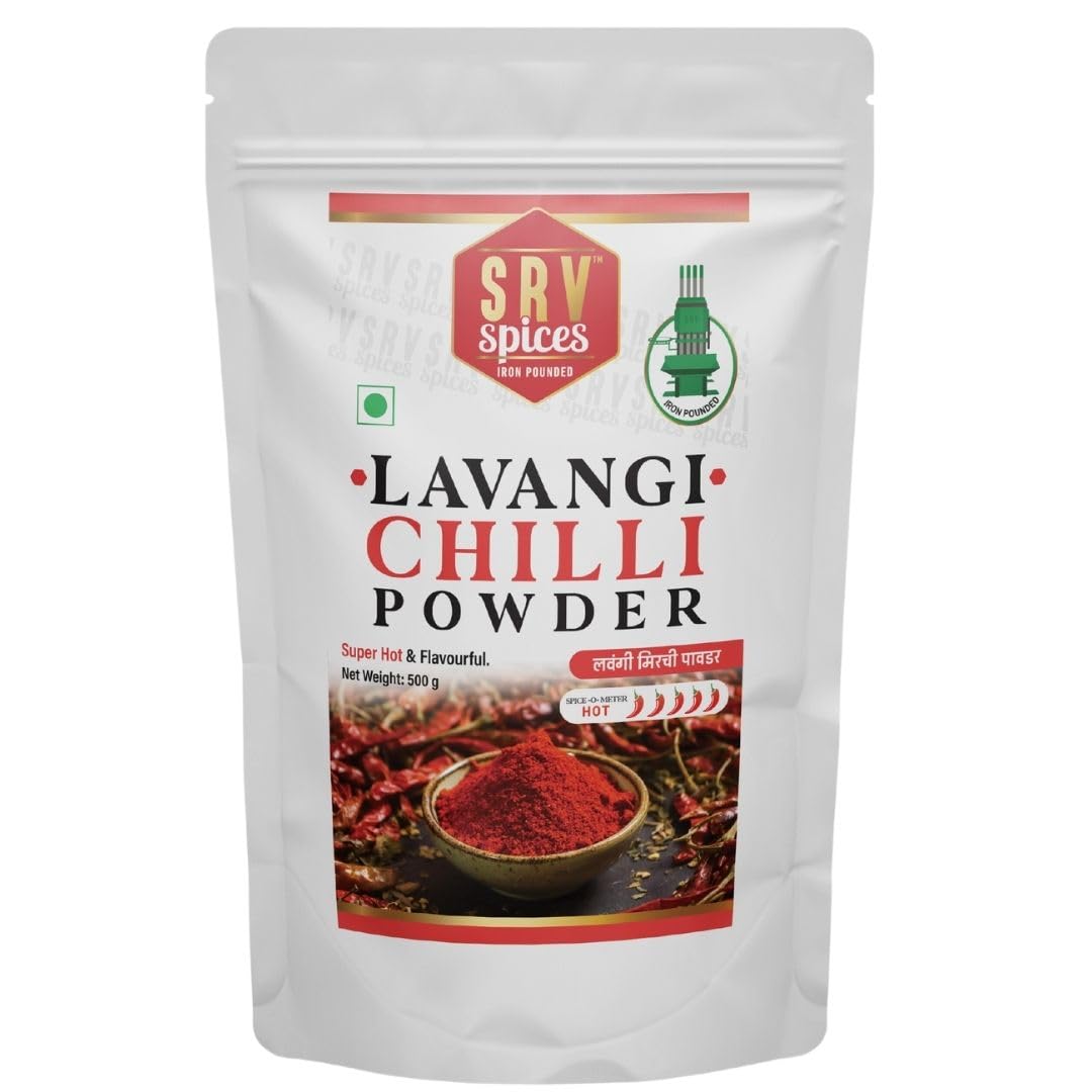 SRV SPICES Lavangi Chilli Powder | Super Hot Red Pepper & Paprika powder | Iron Pounded for Intense Flavor | Natural Oils Intact | Extra Spicy & Aromatic | 500g Pack