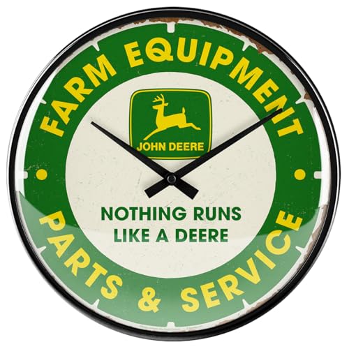 Nostalgic-Art Horloge rétro, Ø 31 cm, John Deere – Parts & Service – Idée Cadeau pour Fans des tracteurs, Official License Product (OLP), décoration...
