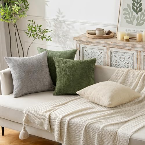 Image of MIULEE Decorative Couch Throw Pillow Covers 20x20 Inch Olive 2 Pack | Modern Boho Accent, Soft Chenille Pillow Covers, Farmhouse Cushion Cases for Home Decor Bed Sofa Living Room