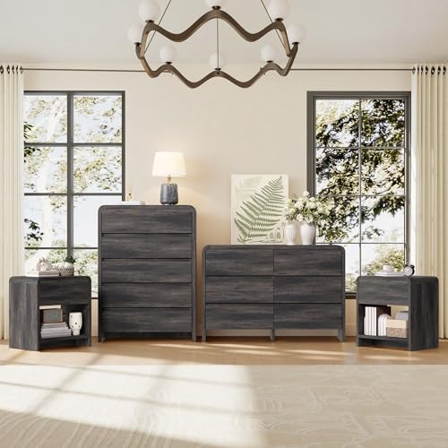 Modern 4-Piece Bedroom Furniture Set with 5-Drawer Dresser, 6-Drawer Dresser