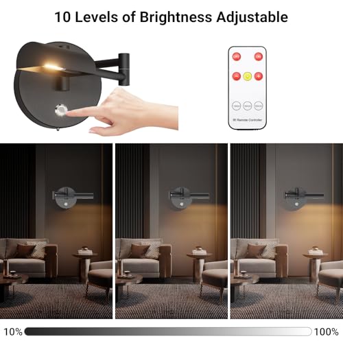 Image of Tipace Black Vintage Wireless Battery Operated Wall Sconces,Rechargeable Cordless Battery Powered LED Wall Lights,Indoor 180Rotate with Remote Control for Bedroom Farmhouse Gallery(Bulb Included)
