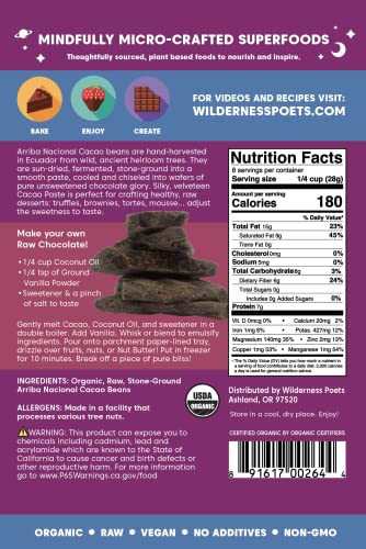 Wilderness Poets Organic Cacao Paste - Made From Stone Ground, Raw 100% Cacao Beans (8 Ounce - 227G) #TOP1