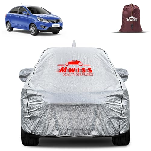 Image of Waterproof Car Body Cover for Tata Zest | Mirror & Antenna Pocket Anti-Scratch with Soft Cotton Inner Lining Triple Stitched Protection| Heat Resistant | Rain Protection (Silver)