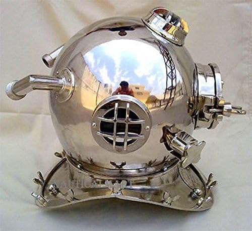 NAUTICALMART Antique Brass Silver Scuba DEEP Diving Divers Helmet Mark V U S Navy