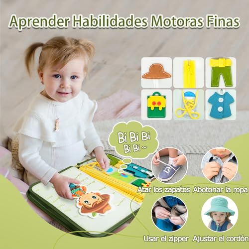Miniatura 5 de Español Busy Board Juguetes Montessori,10 En 1 Granja Tablero Sensorial Montessori,Motricidad Fina Juguetes Niños 1 2 3 4 Años,Juegos Educativos De Aprendizaje,Regalos Niños Niñas Cumpleaños Navidad