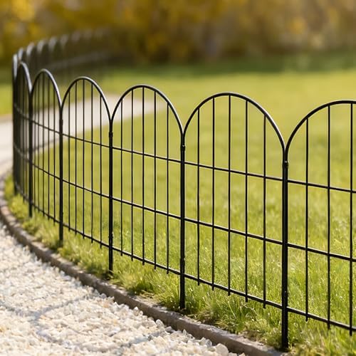 Thealyn Dekorativer Gartenzaun aus Metall (Gesamtlänge 3,3m, 10 Elemente 61cm H x 33cm B), Steckzaun ohne Graben, Wetterfester Grenzzaun für Außenbereich, Beeteinfassung, Rasenkant