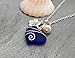 Yinahawaii Handmade Sea Glass Necklace, Wire Heart Necklace, Charm and Pearl Necklace, Sea Glass Jewelry Birthday Gift For Women (Cobalt - September)