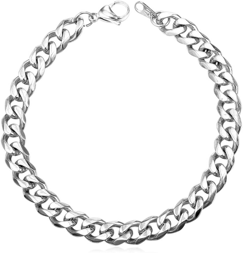 U7 Silver Bracelet for Men Boy Stainless Steel Chains Bangle Jewellery, 01. 3.5mm Wide- Stainless Steel, 8 inches