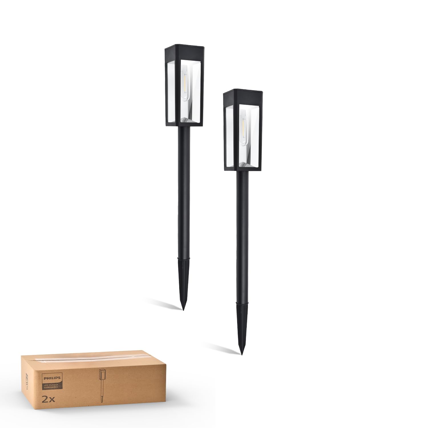 Philips 2 Packs Solar Pathway Lights Outdoor, Glass Metal Led Garden Landscape Lightings, 3000K Warm White, Waterproof for Decor Yard, Walkway, Patio, Driveway, Lawn